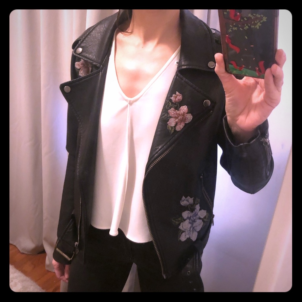 J.O.A. | Embroidered Faux Leather Jacket
